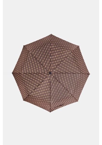 Kadın Monogram Desenli Otomatik Katlanır Şemsiye - Kahverengi