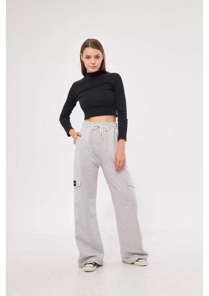 Kargo Cepli Palazzo Oversize Kesim Iki Iplik Bol Paça Eşofman Altı Pantalon - Gri indirimleri