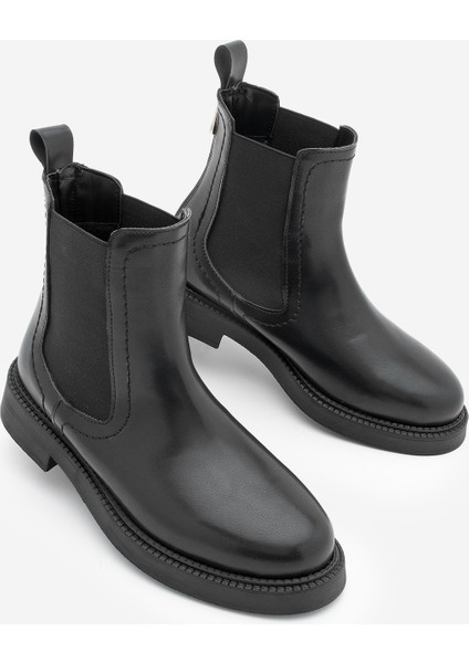 Kadın Lastikli Fermuar Aksesuarlı Günlük Bot Pinge Siyah