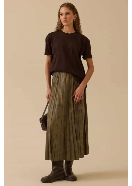 Kadın Kısa Kollu Basic T-Shirt - Kahverengi modelleri