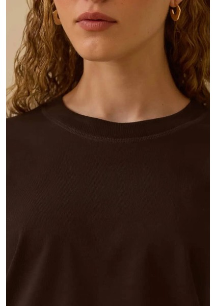 Kadın Kısa Kollu Basic T-Shirt - Kahverengi fırsatları