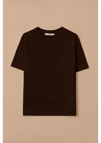Kadın Kısa Kollu Basic T-Shirt - Kahverengi indirimleri