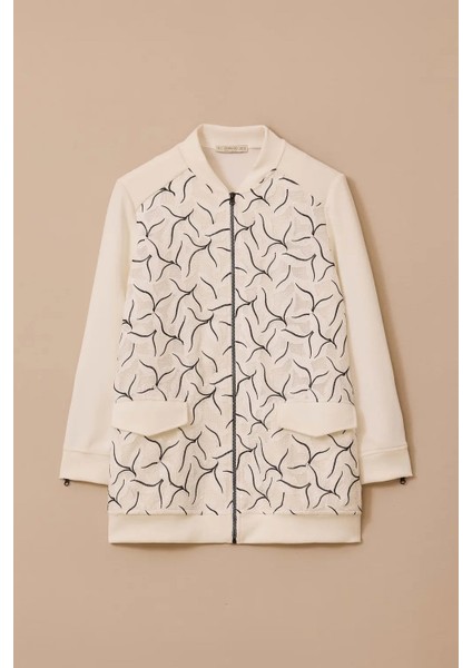 Kadın Büyük Beden Desenli Fermuarlı Kap - Ekru fırsatları