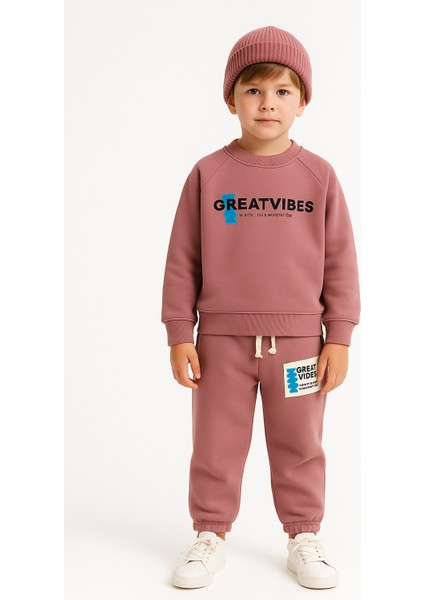 Çocuk Eşofman Takımı 2’li – Gül Kurusu Sweat & Jogger “great Vıbes” Pamuklu (Unisex) fiyatları