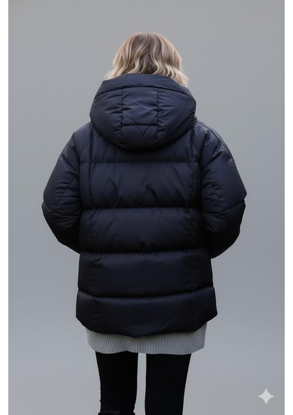 Kadın Siyah Kapüşonlu Şişme Mont – Oversize Kışlık Kalın Mont – Soğuk Geçirmez Şişme Mont modelleri