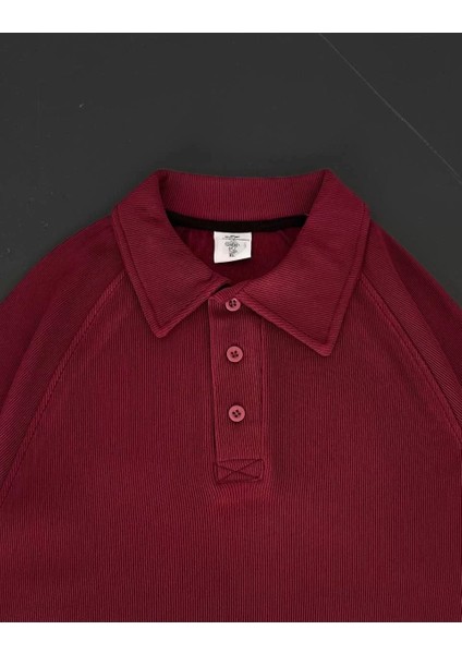 Yakalı Patlı Kısa Kol T-Shirt - Bordo fırsatları