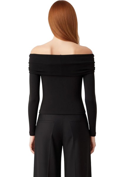 Kadın Carmen Yaka Vücut Hatlarına Oturan Uzun Kollu Örme Üst Kaliteli Şık Rahat Modern Zarif modelleri