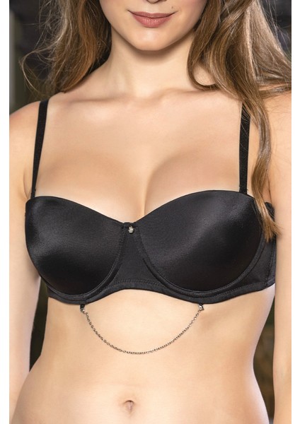 Siyah Zincir Detaylı Askısı Çıkarılabilir Push-Up Sütyen, Kadın Iç Giyim