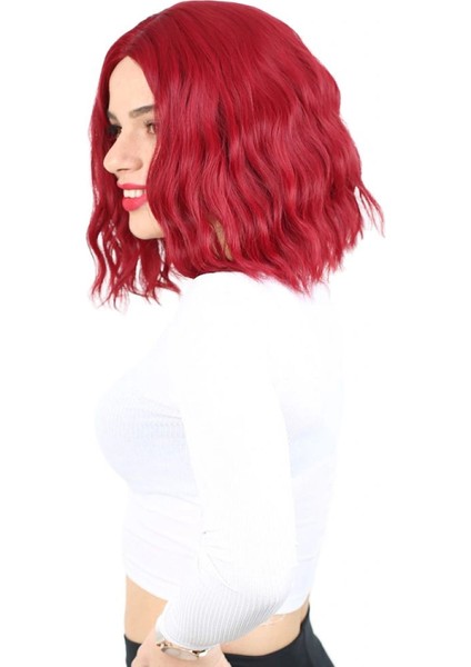 Fiber Sentetik Kısa Dalgalı Perçemsiz Peruk - Kızıl modelleri