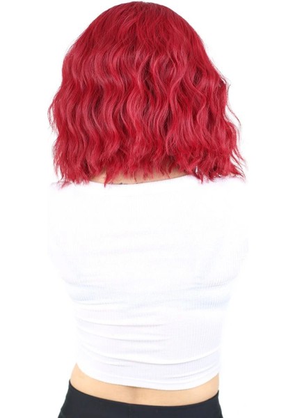Fiber Sentetik Kısa Dalgalı Perçemsiz Peruk - Kızıl fırsatları