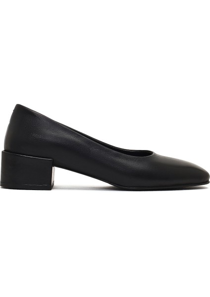 Kadın Siyah Kalın Kısa Topuklu Deri Ayakkabı 25AFD184818