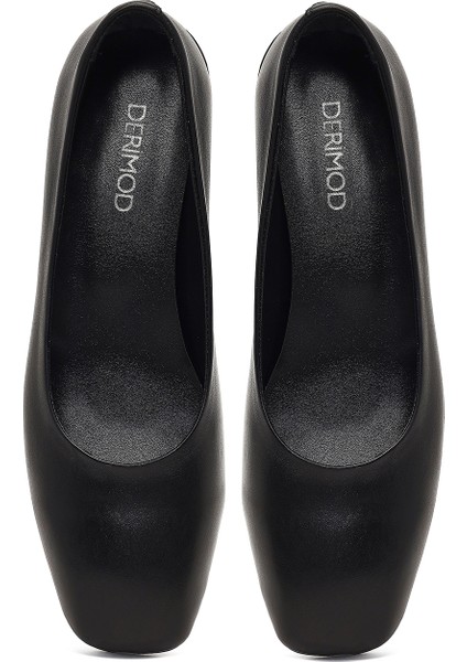 Kadın Siyah Kalın Kısa Topuklu Deri Ayakkabı 25AFD184818