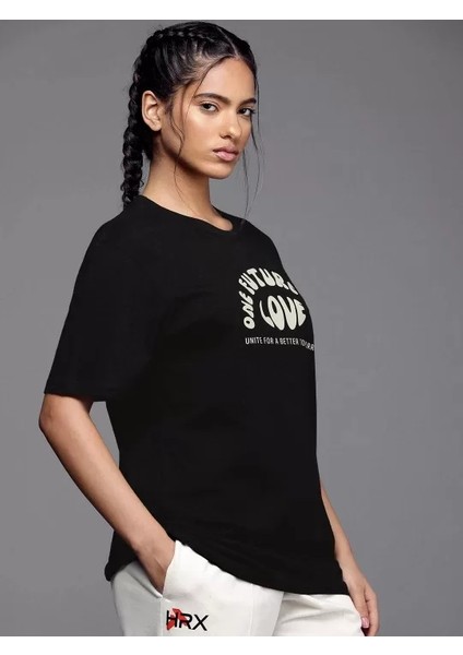 Kadın Baskılı Oversize T-Shirt - Siyah fiyatları