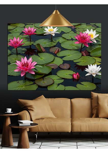 Lotus Çiçekleri Su Yansıma Dekoratif Kanvas - Mdf Ahşap Tablo fırsatları