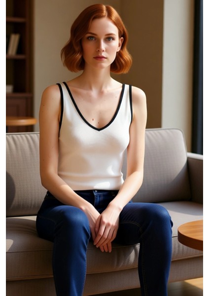 V Yaka Kolsuz Triko Bluz Renk Günlük Kombinler Için Seçkin Malzeme Konforlu Kesim