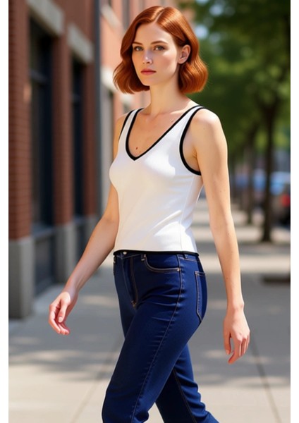 V Yaka Kolsuz Triko Bluz Renk Günlük Kombinler Için Seçkin Malzeme Konforlu Kesim fırsatları