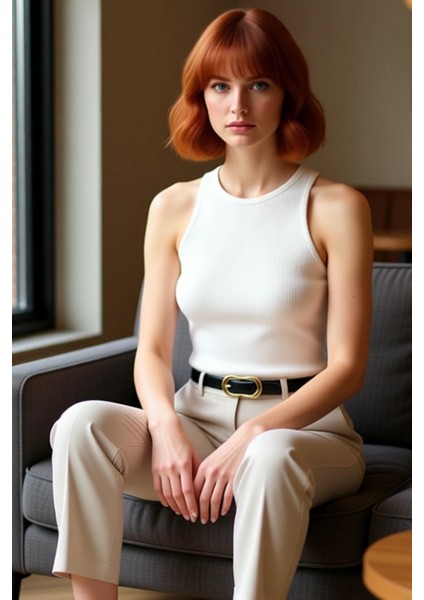 Kadın Düz Desenli Bisiklet Yaka Triko Bluz Kaliteli Şık Rahat Modern Zarif Günlük