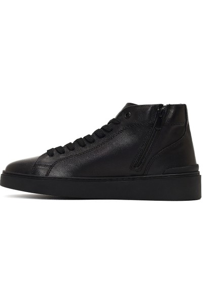 Erkek Siyah Fermuarlı Kalın Tabanlı Deri Spor Bot 25WFD707118 fiyatları