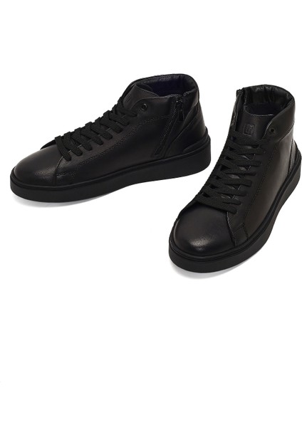 Erkek Siyah Fermuarlı Kalın Tabanlı Deri Spor Bot 25WFD707118 modelleri
