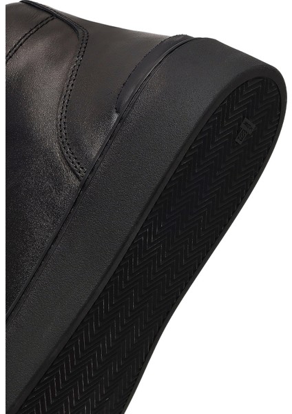 Erkek Siyah Fermuarlı Kalın Tabanlı Deri Spor Bot 25WFD707118