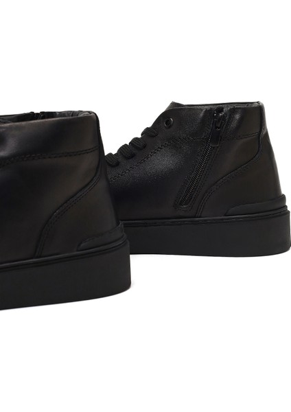 Erkek Siyah Fermuarlı Kalın Tabanlı Deri Spor Bot 25WFD707118