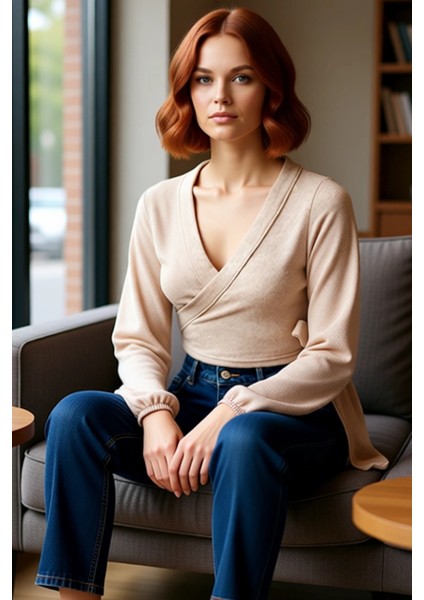 Stil Kadın Yumoş Bağlama Detaylı Kollu Bluz Regular Örme Slim Kalıp Ispanyol Kol fırsatları