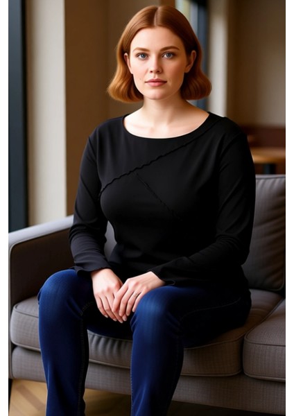 Kadın Bisiklet Yaka Nervür Detaylı Ispanyol Kol Viskon Ribana Büyük Beden Bluz Kaliteli Şık fiyatları