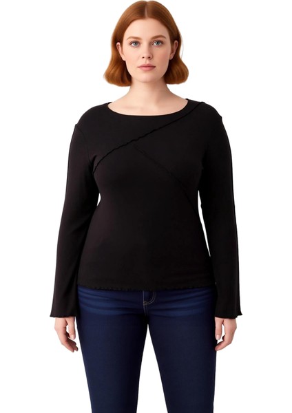 Kadın Bisiklet Yaka Nervür Detaylı Ispanyol Kol Viskon Ribana Büyük Beden Bluz Kaliteli Şık modelleri