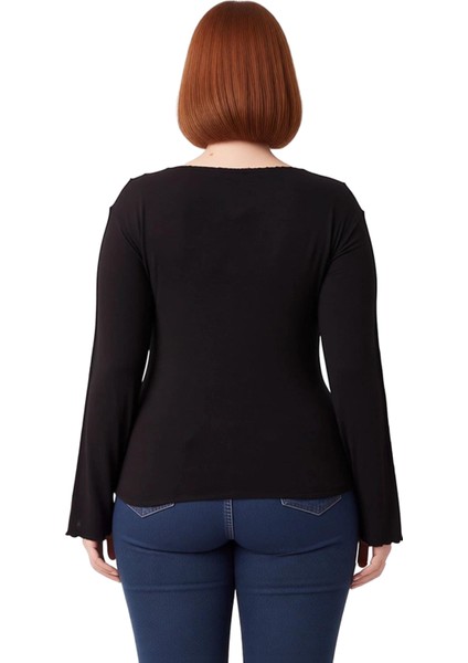 Kadın Bisiklet Yaka Nervür Detaylı Ispanyol Kol Viskon Ribana Büyük Beden Bluz Kaliteli Şık fırsatları
