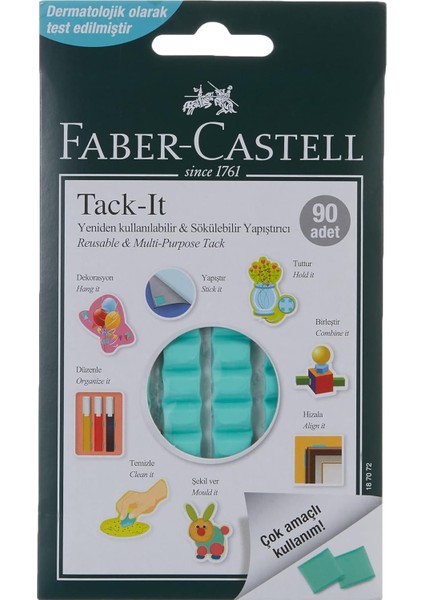 Tack-It Yeşil, 50 Gr, 90 Parça, Yeniden Kullanılabilir Hamur Yapıştırıcı, Sökülebilir ve Iz Bırakmaz