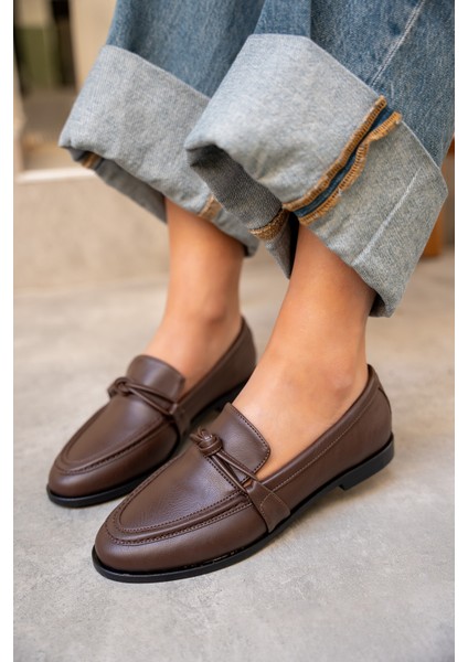 Onapy Acı Kahve Deri Düz Taban Düğüm Detaylı Ayakkabı fiyatları