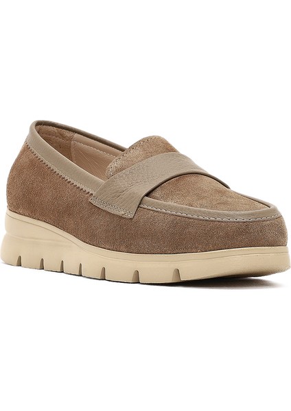 Kadın Vizon Kalın Tabanlı Süet Deri Comfort Loafer 25AFD154110