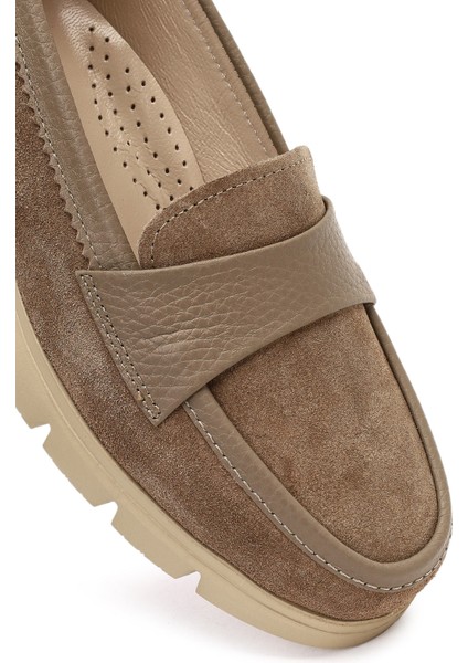 Kadın Vizon Kalın Tabanlı Süet Deri Comfort Loafer 25AFD154110