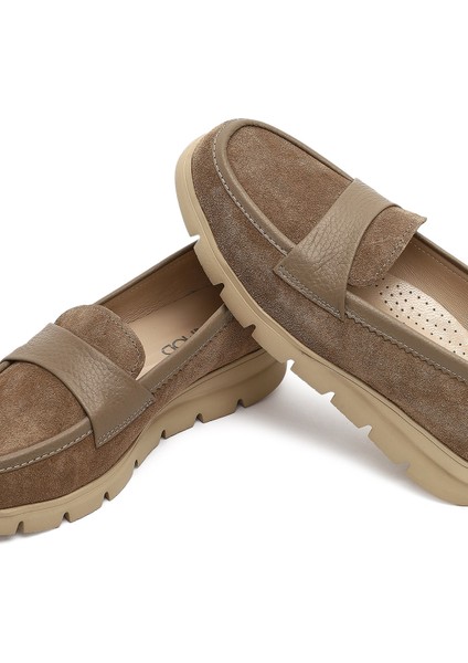 Kadın Vizon Kalın Tabanlı Süet Deri Comfort Loafer 25AFD154110