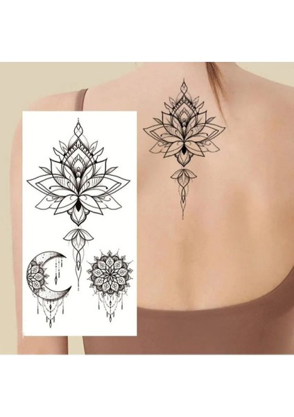 Lotus Çiçeği ve Ay Figürlü Gerçek Görünümlü Geçici Dövme fırsatları