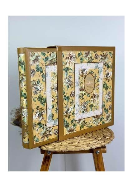 10X15CM 500 Fotoğraf Kapasiteli Kutulu Çiçek Desenli Lüks Ofset Fotoğraf Albümü (Sarı) fiyatları