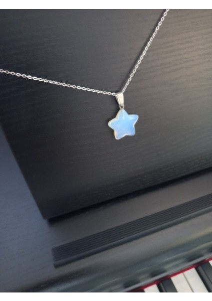 Doğal Taş Ay Taşı Yıldız Şeklinde Kolye fırsatları