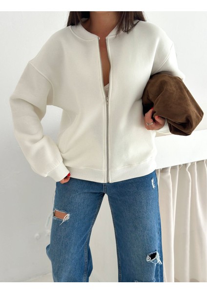 Fermuarlı 3 Iplik Kolej Sweatshirt Hırka