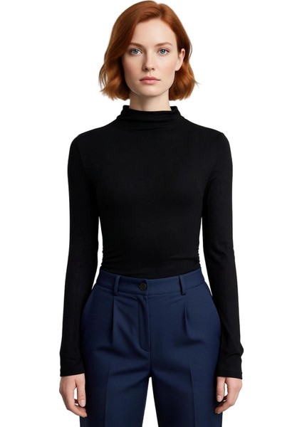 Stil Kadın Fitted Büzgü Drape Detaylı Bluz Crop Örme Slim Kalıp