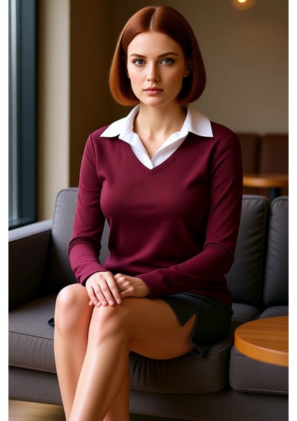 Kadın Polo Yaka Renk Bloklu Uzun Kollu Basic Siluet Smart Persona 100% Pamuk Kışlık Triko Üst fiyatları