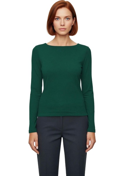 Kadın Moda Şık Üst Giyim Crop Kayık Yaka Slim Kalıp Örme Pamuklu Fitted Vücuda Oturan Esnek Bluz fiyatları