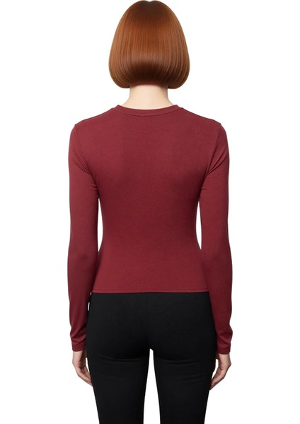 Kadın Regular Bisiklet Yaka Düşük Kol Slim Kalıp Örme Kruvaze Büzgü Drape Detaylı Vücuda Oturan Bluz modelleri