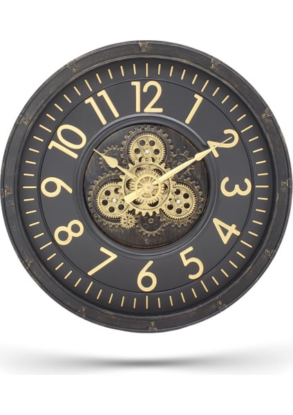 Mark Premium Serisi Eskitme Kadranlı Döner Çarklı 60 Santimetre Ev ve Ofis Duvar Saati, Latin Rakamlı,