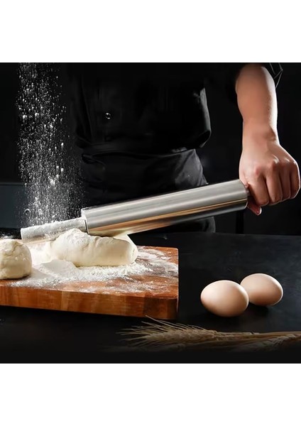 Paslanmaz Çelik Merdane - Hamur Açma Merdanesi | Ergonomik Tutma Saplı | Hijyenik & Temizlik | Hamur ve Kurabiye Için Ideal fiyatları