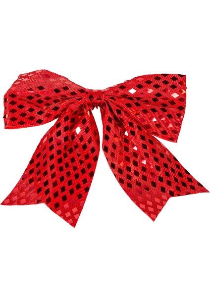 Yılbaşı Süsü Askılı Parlak Pullu Fiyonk Kırmızı 20X20 Cm.