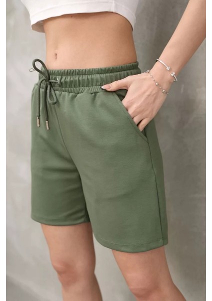 Osy Modal Yumuşak Dokulu Kumaş Kadın Kısa Şort - Haki