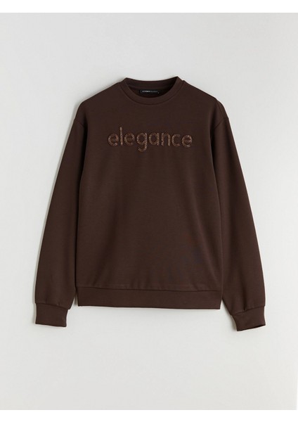 Lcwaıkıkı Basic Kahverengi Bisiklet Yaka Taşlı Kadın Sweatshirt indirimleri