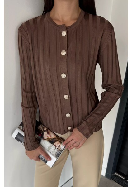 Kadın Düğme Detaylı Triko Hırka (M-L-Xl Uyumludur) P-00018886