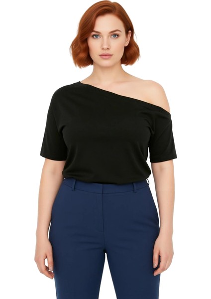 Kadın Asimetrik Yaka %100 Pamuklu Kısa Kollu Örme Bluz Günlük Şık ve Rahat Kullanım Için modelleri