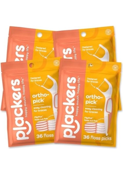 Plackers Orthopick Diş Ipi Diş Teli Için Seçtikleri, 144 Adet (36&apos;lı 4&apos;lü Paket) Süper Tüf Ipi ile Yapılmıştır, Yumuşak, Esnek Kürdan, Diş Teli Nazik, Turuncu fiyatları